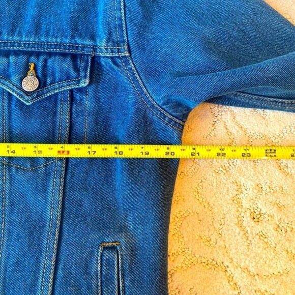 Bill Blass zip front three button sleeve jean jacket retro button pocket. - Picture 6 of 9